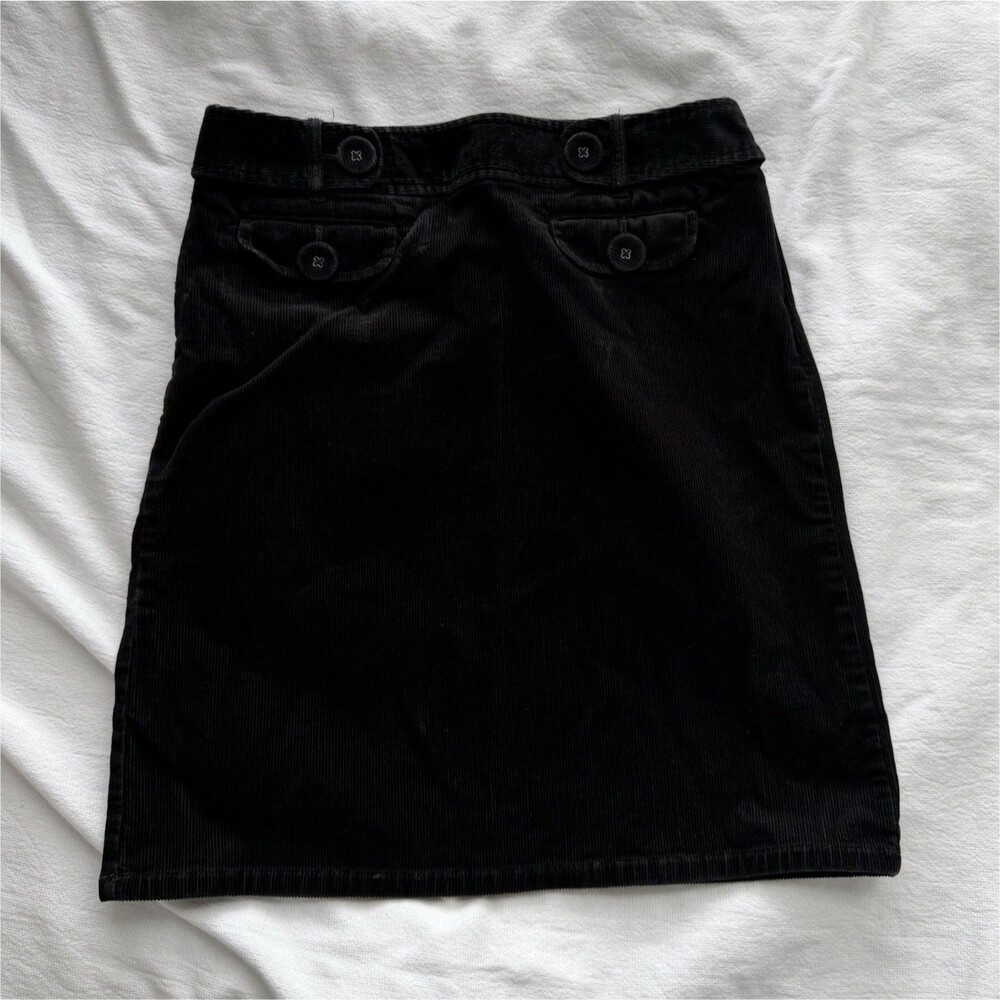 Ann Taylor Black Corduroy Button Accent Pencil Skirt Short Petite 4P